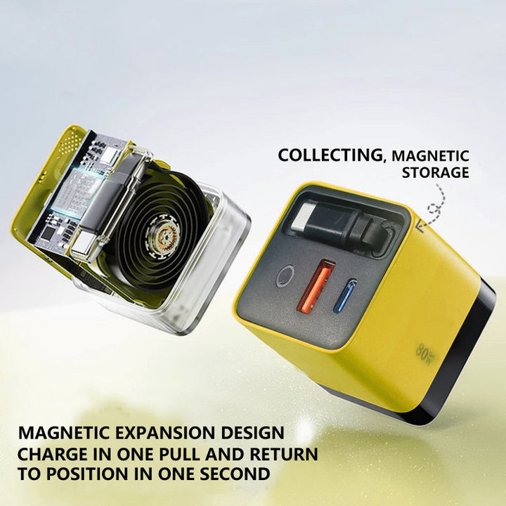 BowLift | 3 in 1 GaN Charger, Scalable 80W MAX fast charger module with Type-C cable and 2 USB ports