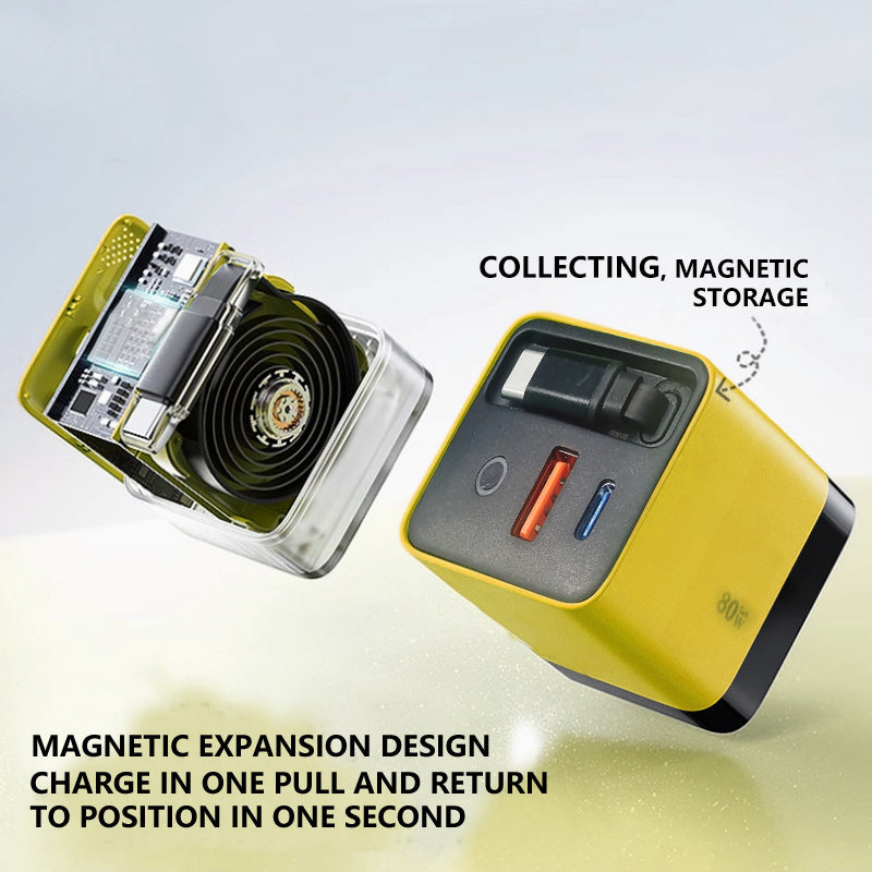 BowLift | 3 in 1 GaN Charger, Scalable 80W MAX fast charger module with Type-C cable and 2 USB ports