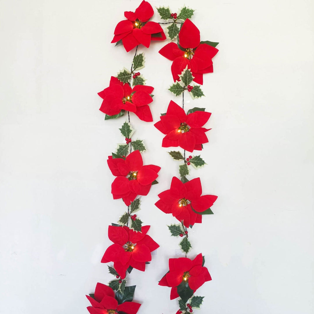 BowLift | Christmas Red Flower Fruit Faux Velvet Flower LED String Lights