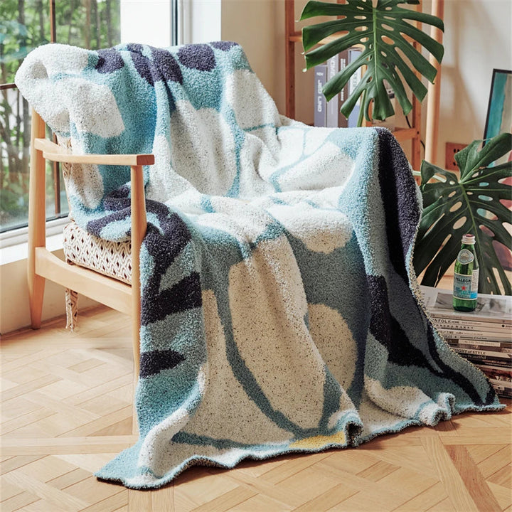 BowLift | Boho Floral Leaves Microfiber Knitted Throw Blanket - Soft, Cozy, and Decorative