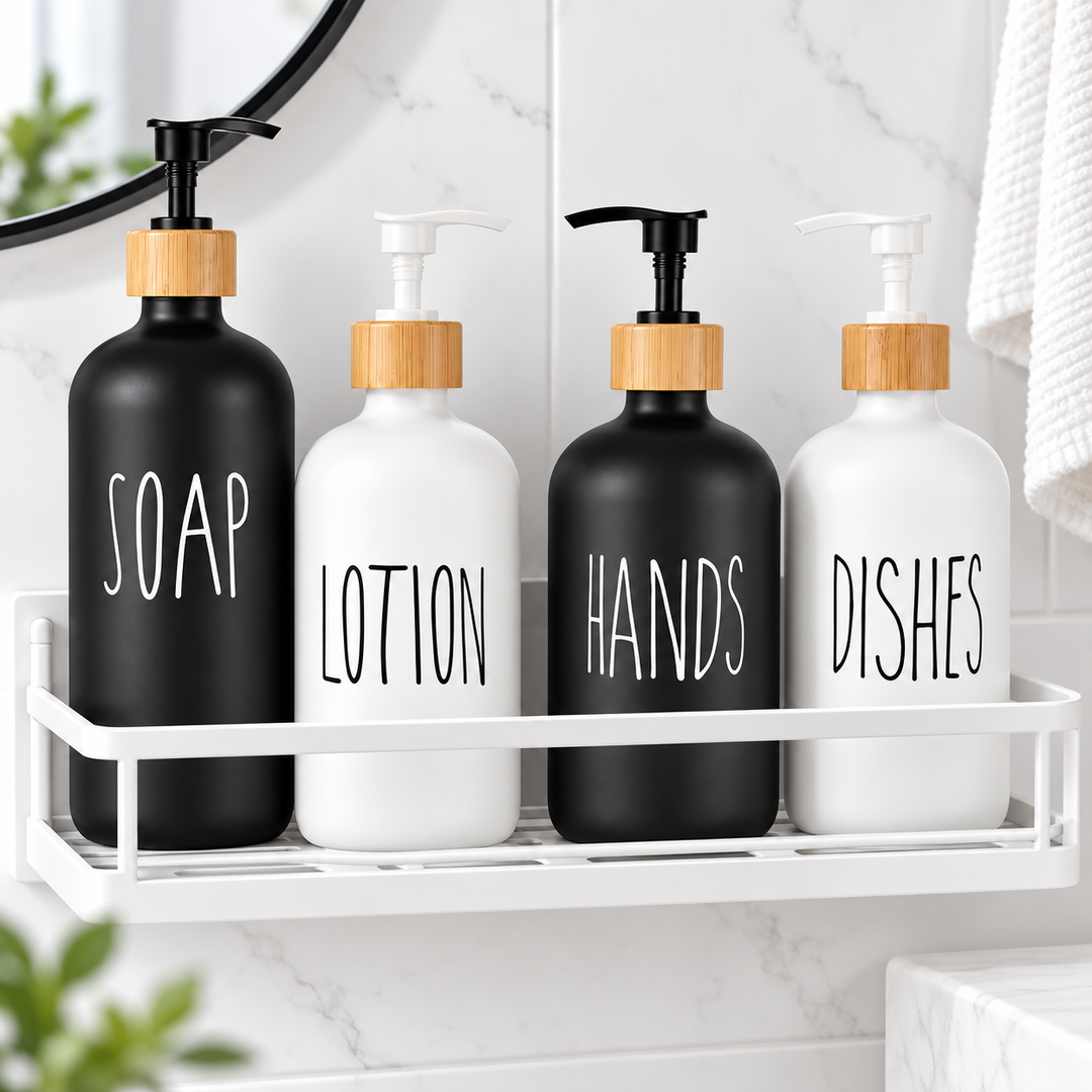 Ceramic Liquid Soap Pump Dispenser with Bamboo Collar and Matte Finish Bowlift