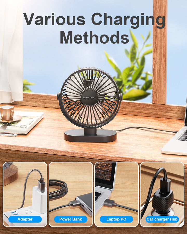 6.5 Inch USB Small Desk Fan for Home Office Car Outdoor Travel | Bowlift