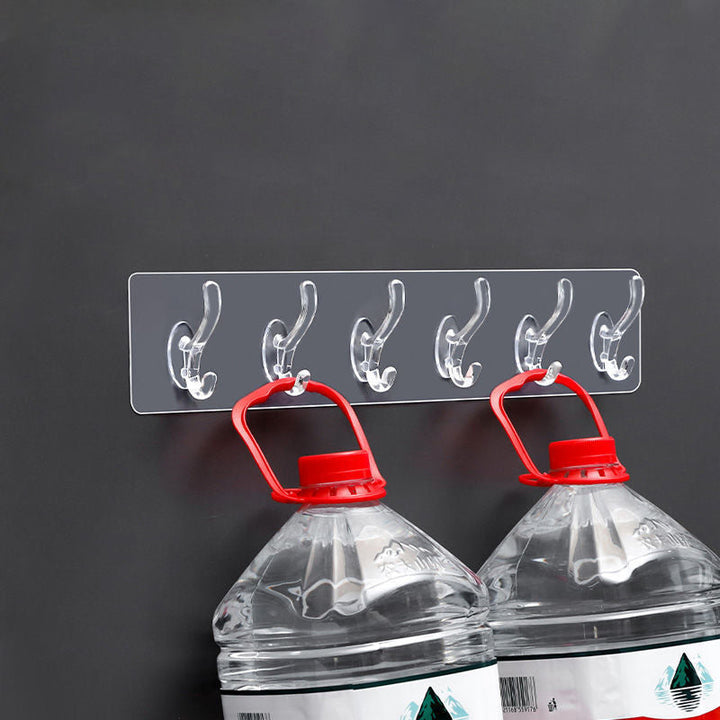 6 Hooks Multifunctional Self-Adhesive Hooks No Drilling Wall Transparent Hook | Bowlift