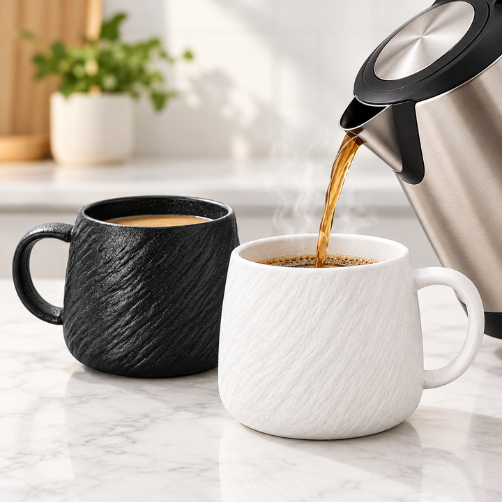 Textured Large Capacity Ceramic Coffee Mug with Ergonomic Handle Bowlift