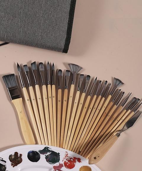 BowLift | Artist Paint Brush Set | 24 Nylon Brushes with 7 Shapes & Palette Knife | Acrylic, Oil & Watercolor