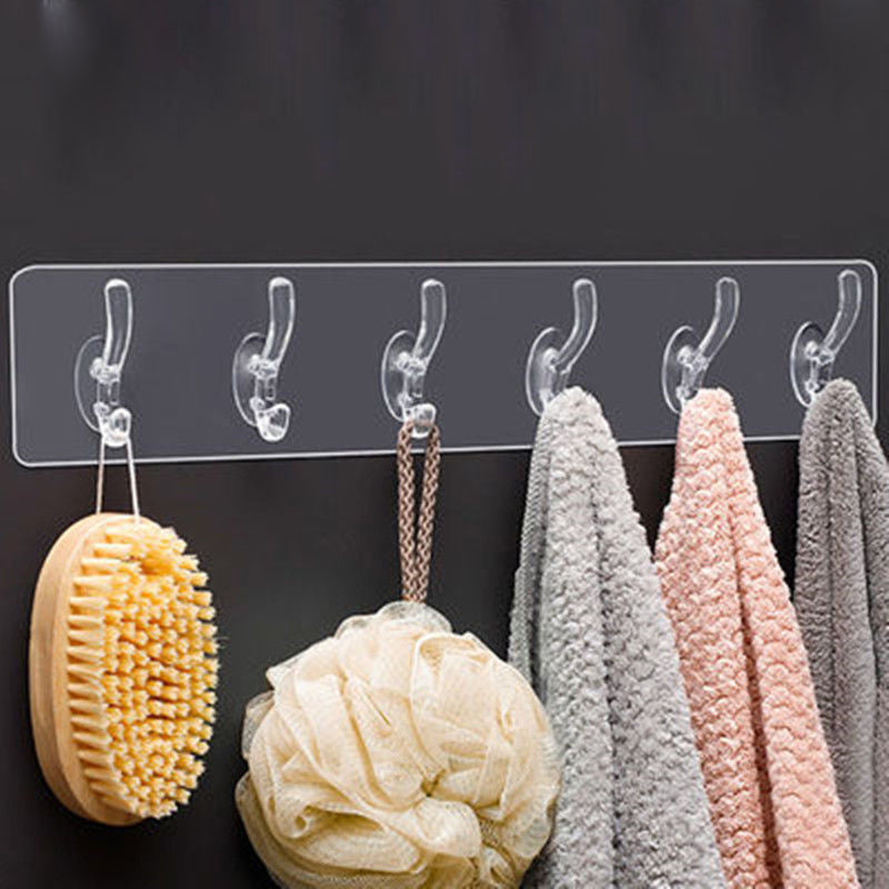 6 Hooks Multifunctional Self-Adhesive Hooks No Drilling Wall Transparent Hook | Bowlift