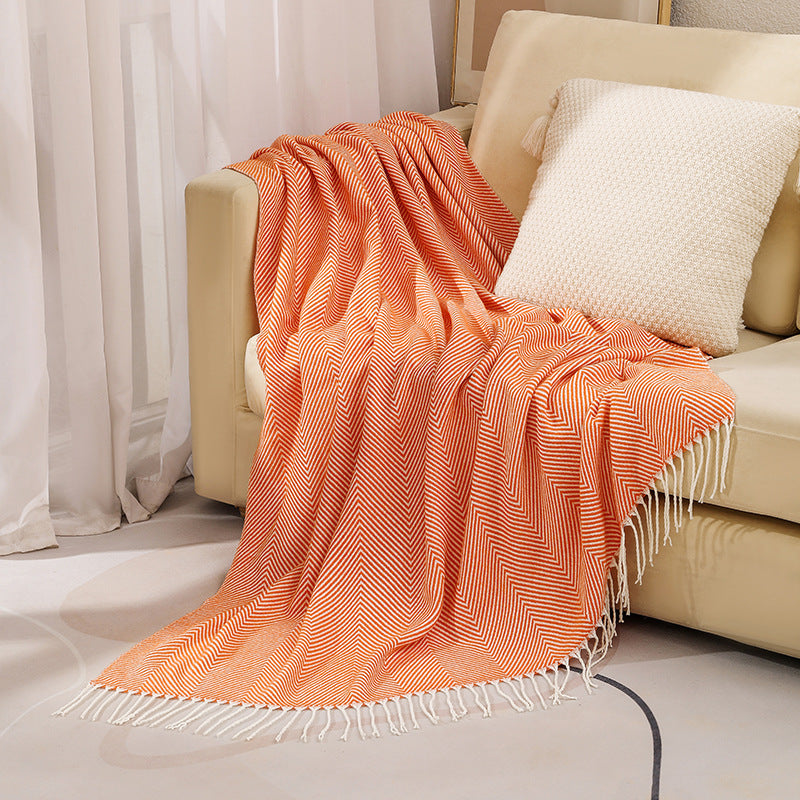 100% Cotton Luxury Herringbone Large Sofa Bed Throw Blanket Fringed Tweed Soft Bowlift