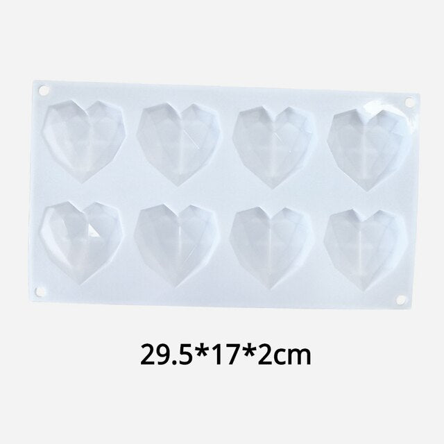 8 Cavity Diamond Heart Silicone Cake Molds Heart Shape Molds | Bowlift