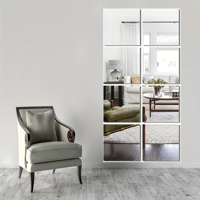 BowLift | EleganceTiles - 8 Stylish Self-Adhesive Mirror Tiles for Home Decoration