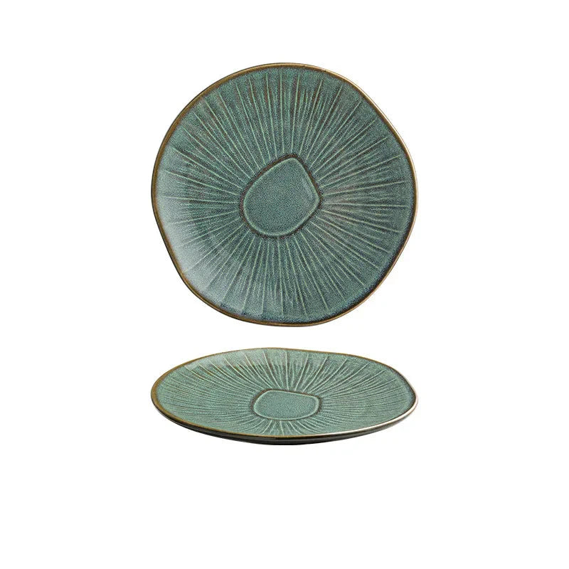 8" Retro Ceramic Round Plate Western Platter Kitchen Tableware | Bowlift