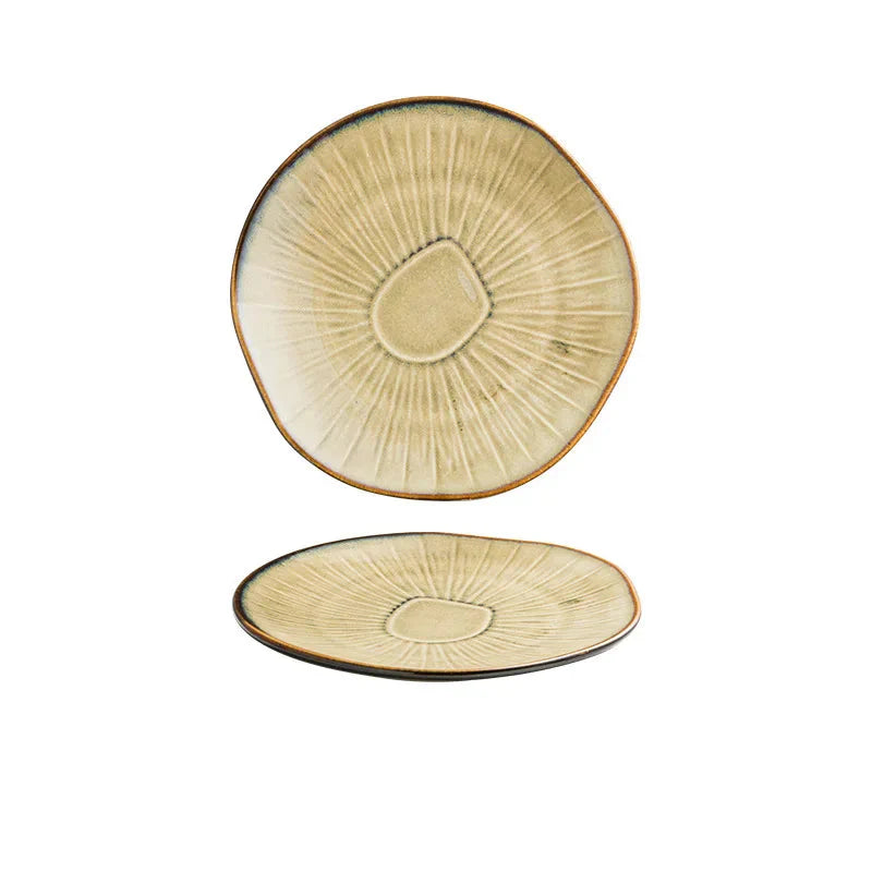 8" Retro Ceramic Round Plate Western Platter Kitchen Tableware | Bowlift