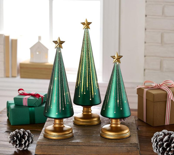 BowLift | Illuminated Christmas Trees Set | Starry Night Design | With Timer | Battery Operated | For Indoor Use