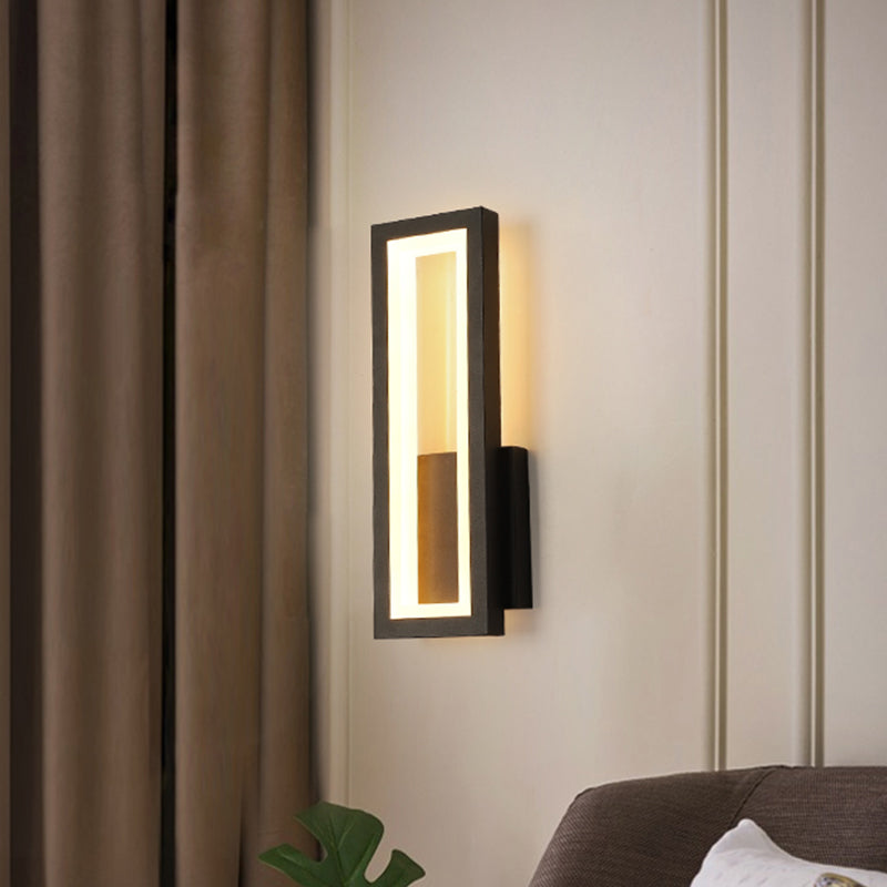 BowLift | White/Black/Gold Rectangular Frame Wall Light Minimalistic LED Metal Wall Mount Light Fixture in White/Warm Light
