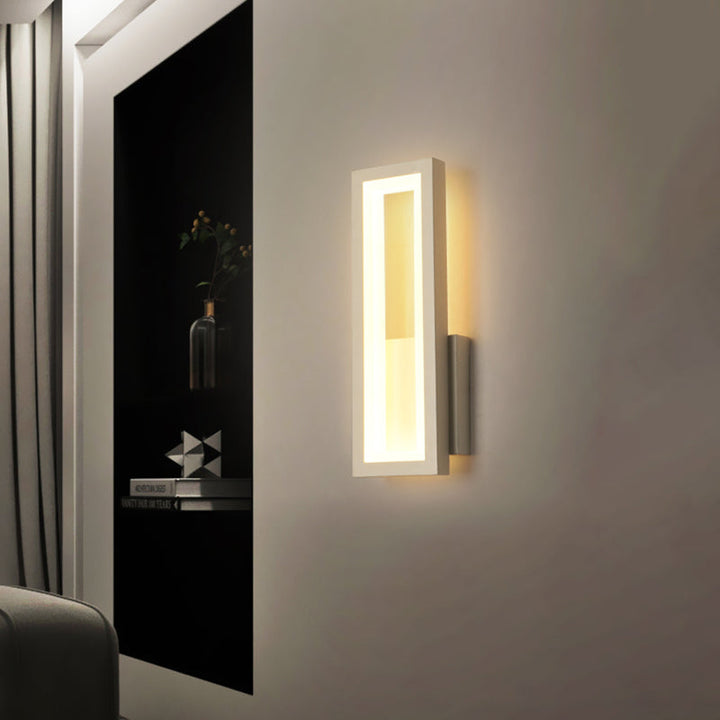 BowLift | White/Black/Gold Rectangular Frame Wall Light Minimalistic LED Metal Wall Mount Light Fixture in White/Warm Light