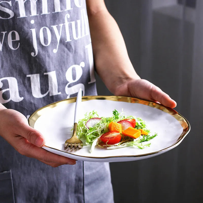 BowLift | Elegant Ceramic Beef Platter with Gold Edge