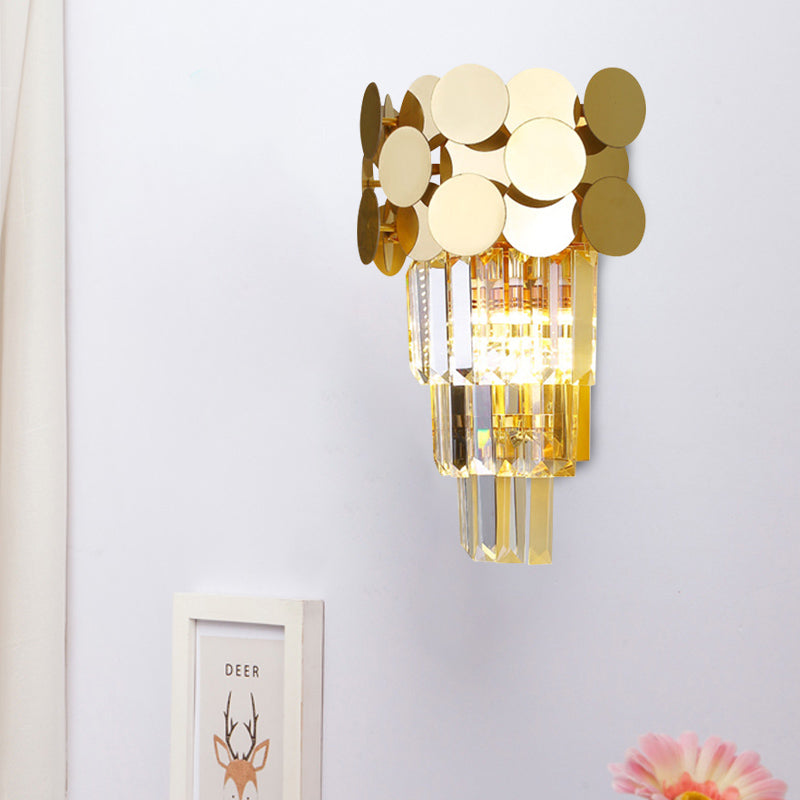 BowLift | 1-Bulb Wall Lamp Modernism Living Room Sconce Light with Layered Crystal Block Shade in Gold