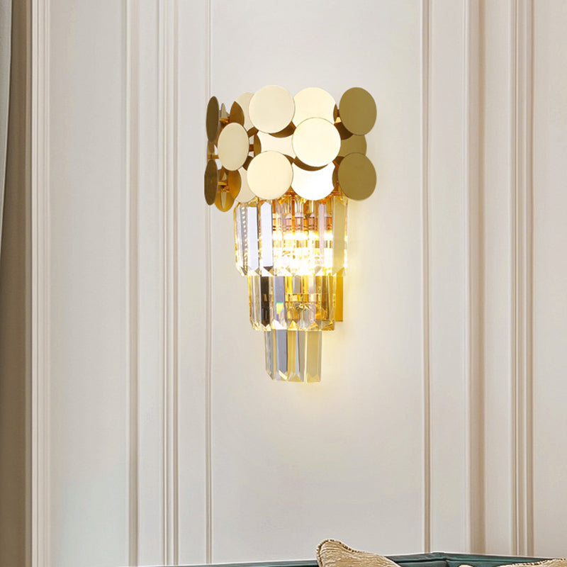 BowLift | 1-Bulb Wall Lamp Modernism Living Room Sconce Light with Layered Crystal Block Shade in Gold