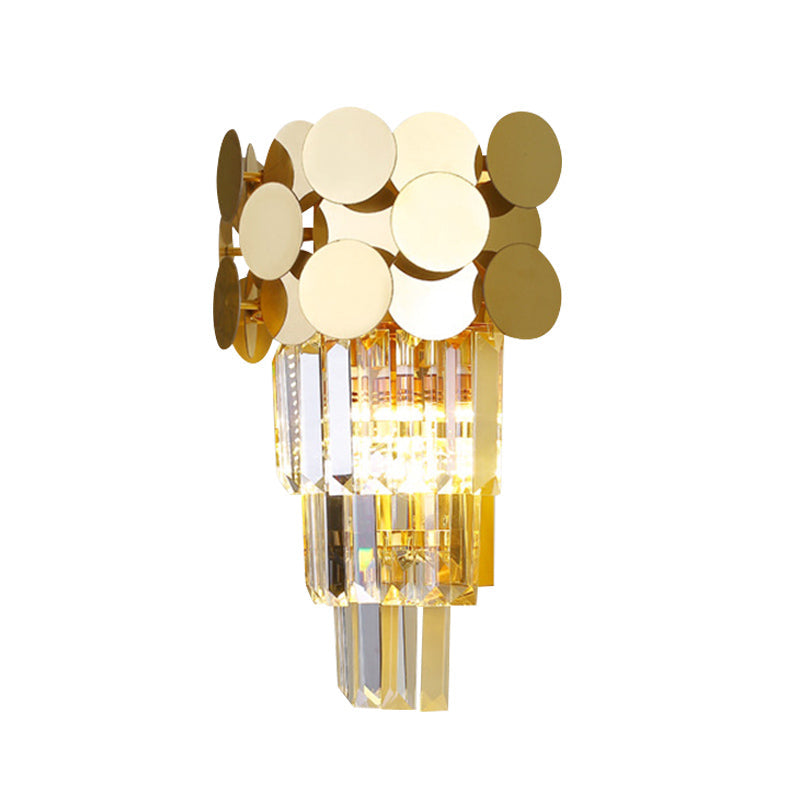 BowLift | 1-Bulb Wall Lamp Modernism Living Room Sconce Light with Layered Crystal Block Shade in Gold