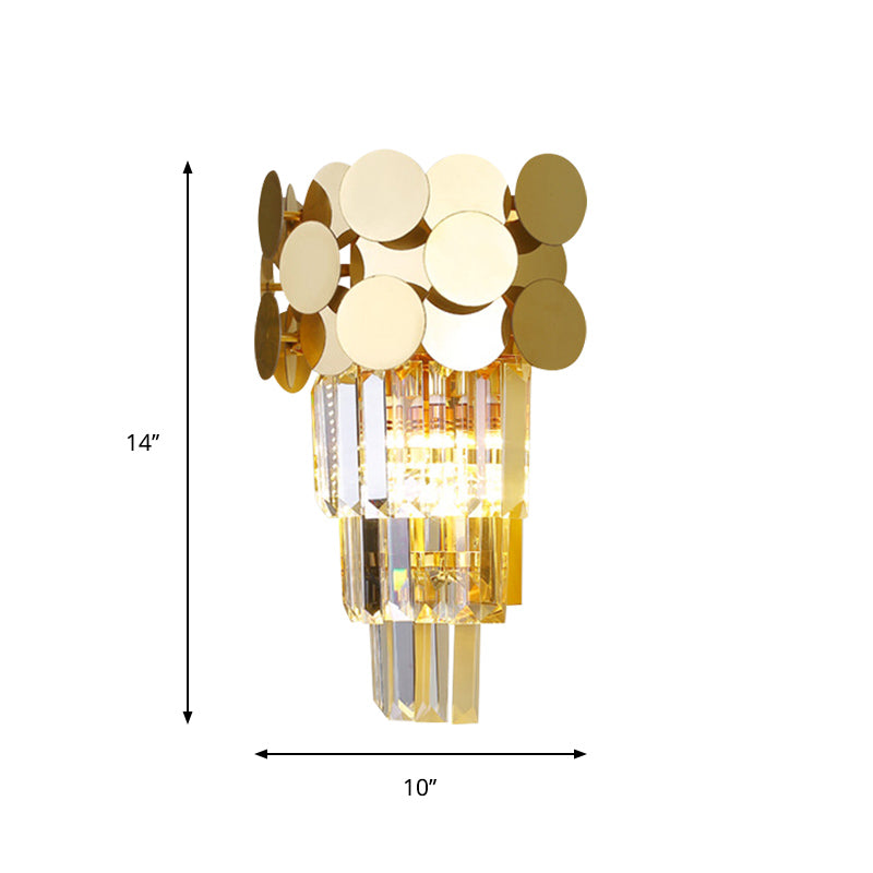 BowLift | 1-Bulb Wall Lamp Modernism Living Room Sconce Light with Layered Crystal Block Shade in Gold