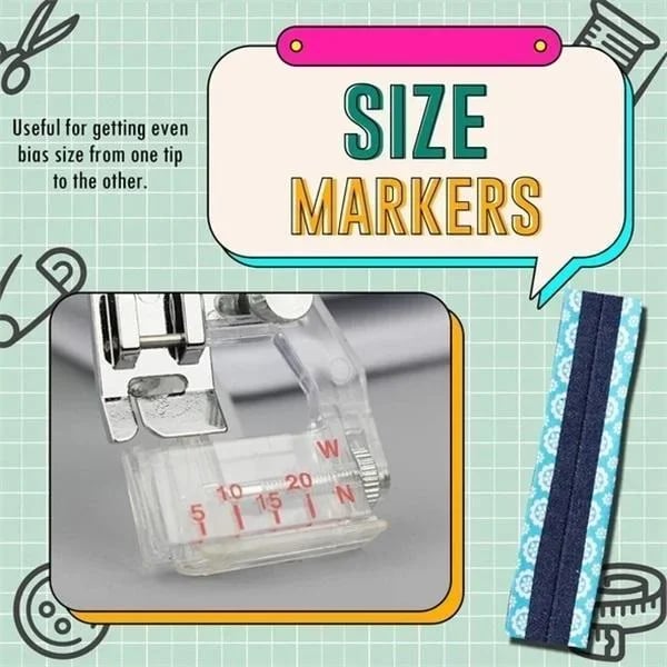 BowLift | Adjustable Bias Tape Binding Foot | Sewing Machine Presser Foot | Transparent Guide | 0.5–2cm