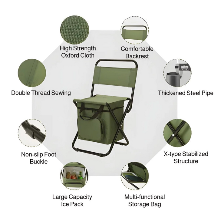 Built-in Cooling Bag Portable Folding Outdoor Stool | Bowlift