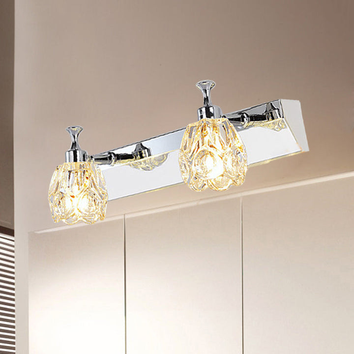 BowLift | Chrome 1/2/3-Light Vanity Light Fixture Minimal Faceted Crystal Flower Wall Lamp in Warm/White Light
