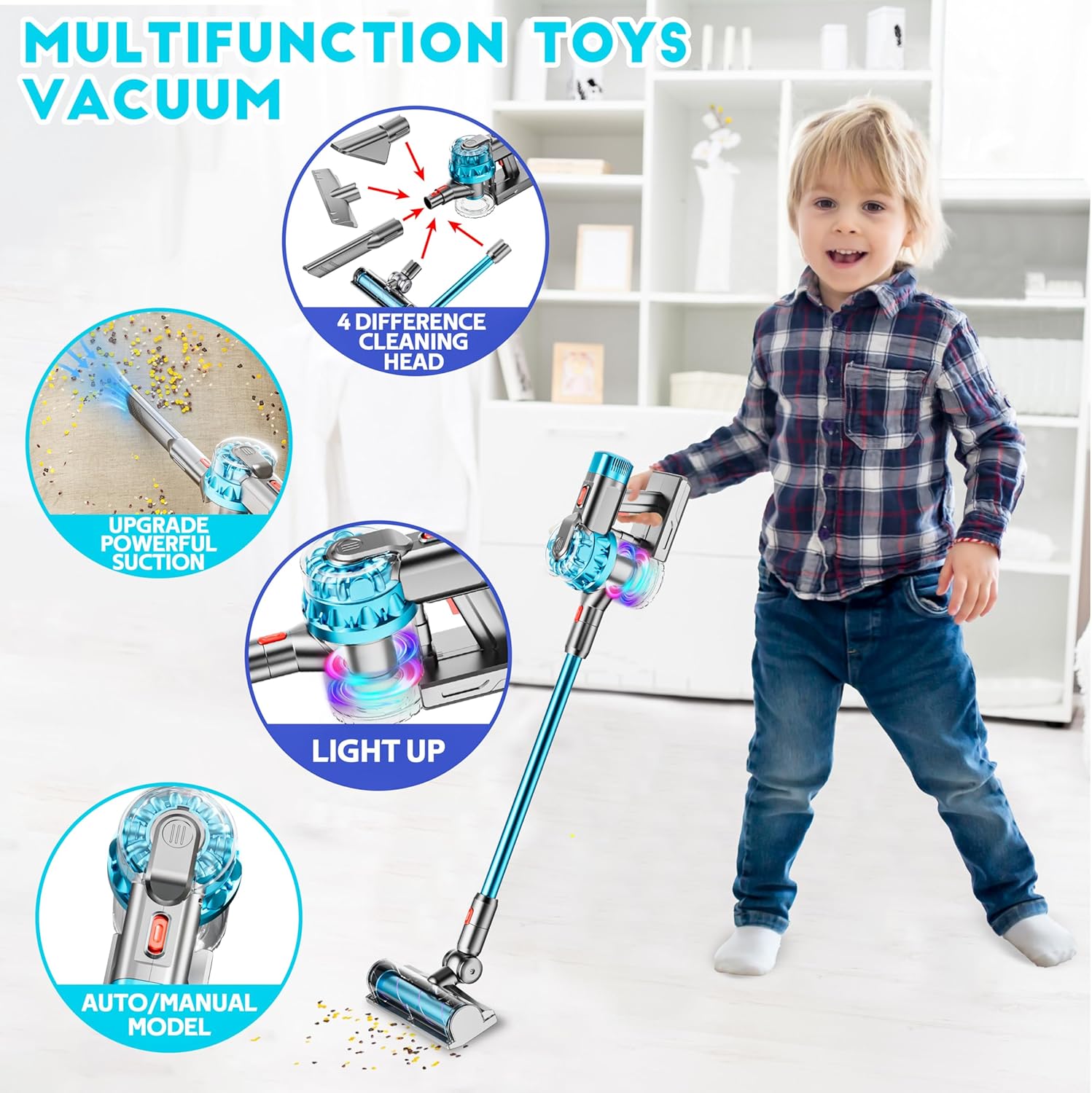 BowLift | 4-in-1 Kids Vacuum Cleaner | Real Working Toy Vacuum with Lights & Sounds
