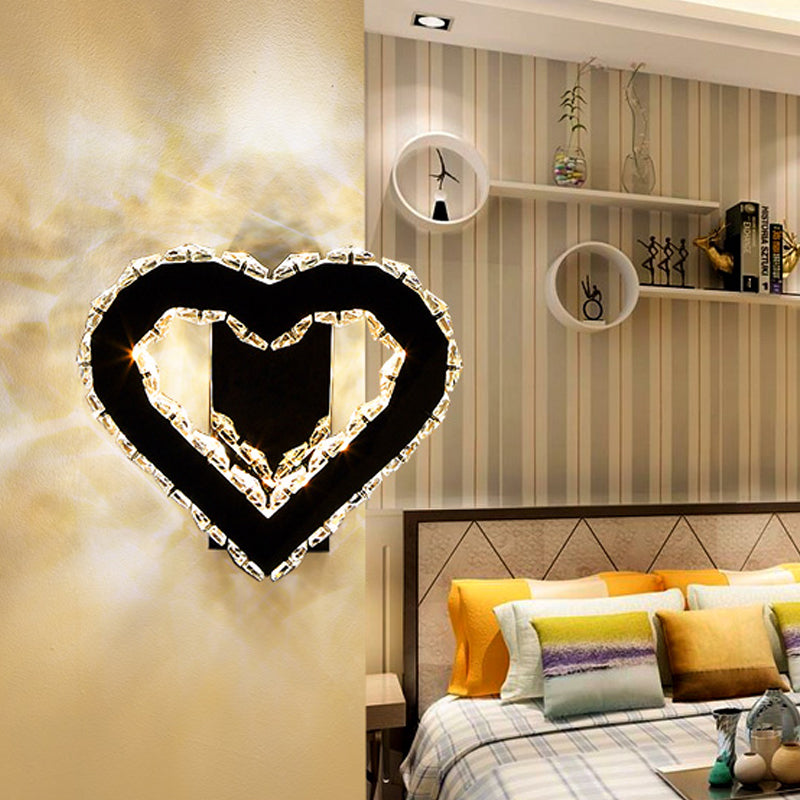 BowLift | LED Love Heart Wall Lighting Modernism Black Faceted Crystal Wall Lighting Ideas for Bedroom