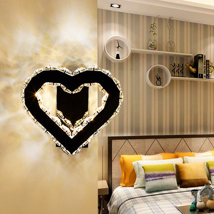 BowLift | LED Love Heart Wall Lighting Modernism Black Faceted Crystal Wall Lighting Ideas for Bedroom