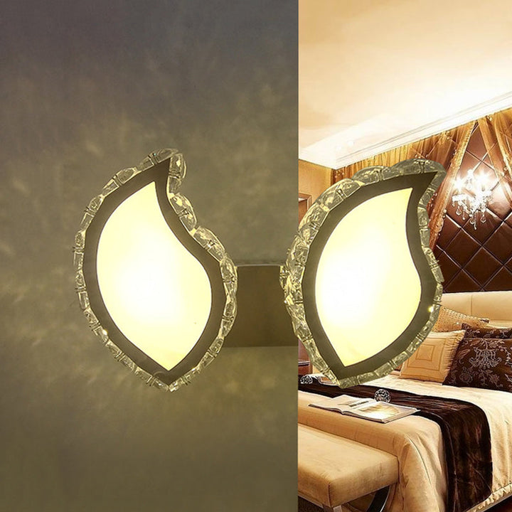 BowLift | Leaf Bedroom Wall Mounted Lamp Modern Clear Crystal LED Chrome Finish Surface Wall Sconces