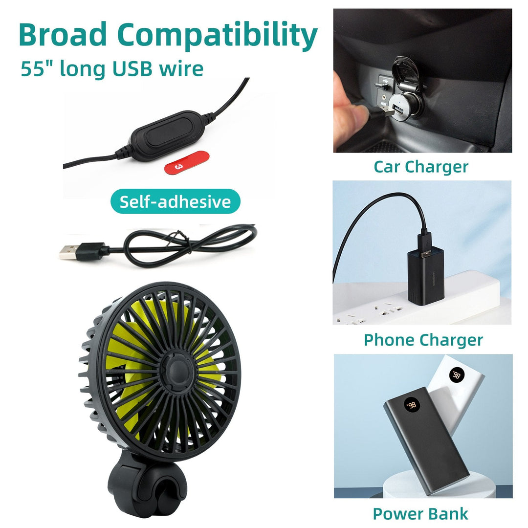 Portable Car Fan Cooler with USB and 3 Wind Settings | Bowlift