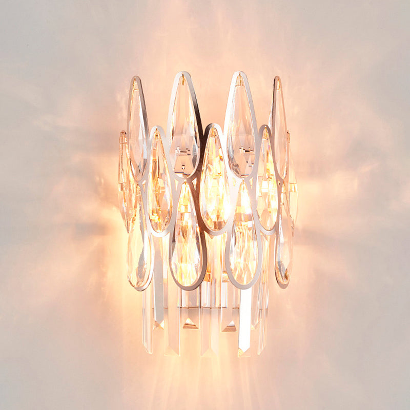 BowLift | 2 Light Drop Wall Lamp Sconce Simplicity Gold Finish Clear Crystal Wall Lamp with Semi-Circle Design