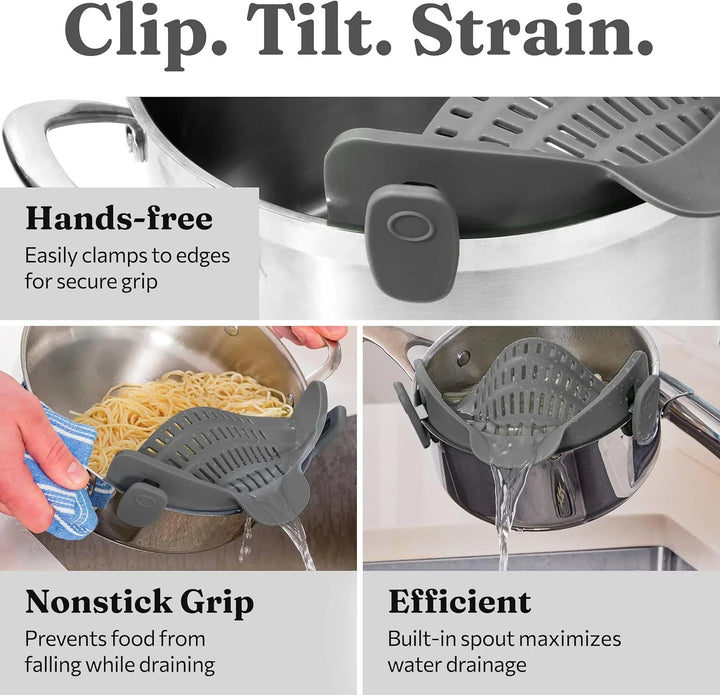 BowLift | Silicone sieve with clip – Heat-resistant draining container for food