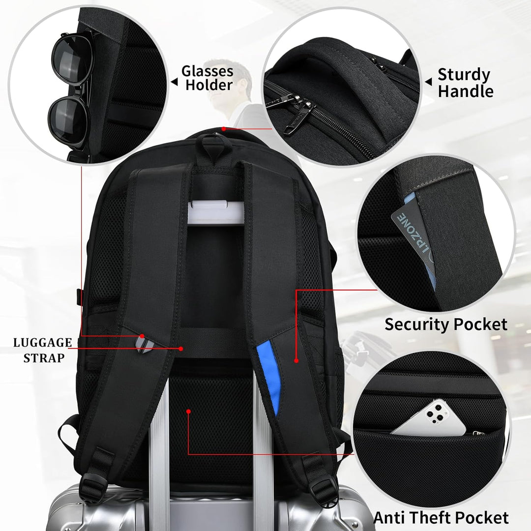Water-Resistant Travel Laptop Backpack with USB Port & Organised Storage | Bowlift