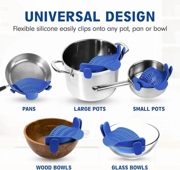 BowLift | Silicone sieve with clip – Heat-resistant draining container for food