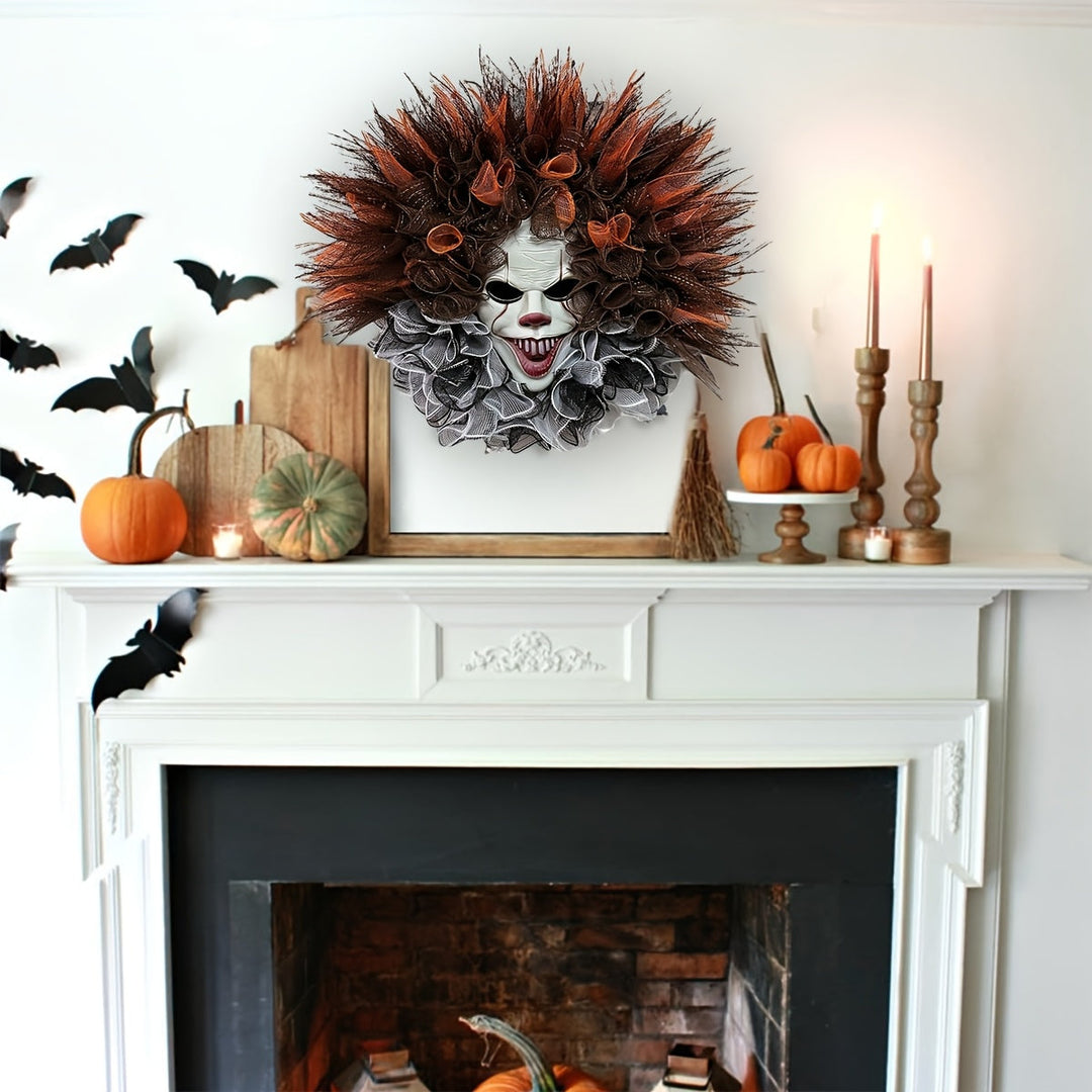BowLift | Halloween Scary Clown Mesh Wreath | Creepy Front Door Decor
