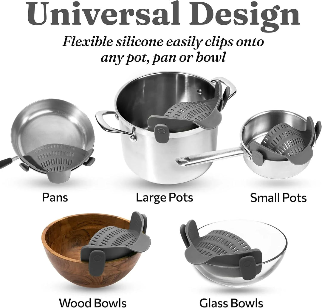 BowLift | Silicone sieve with clip – Heat-resistant draining container for food