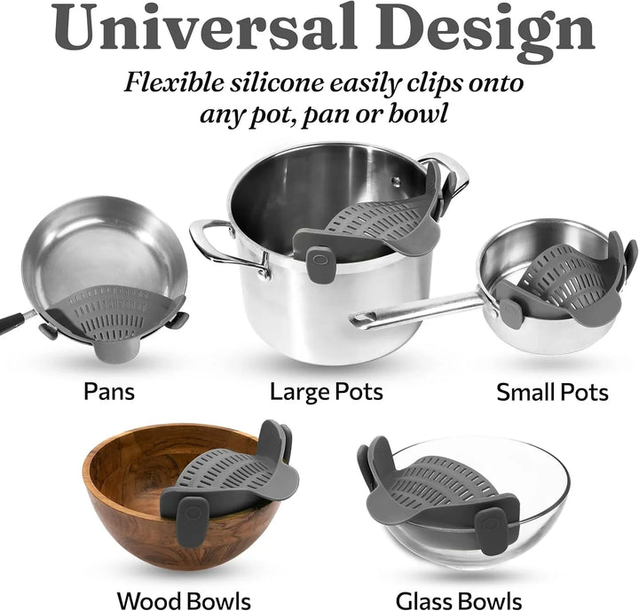 BowLift | Silicone sieve with clip – Heat-resistant draining container for food