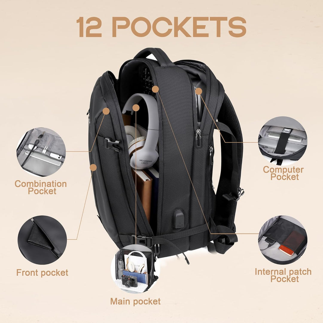 40L Expandable Waterproof Travel Backpack with USB Port & 17” Laptop Sleeve – AirVoyage | Bowlift