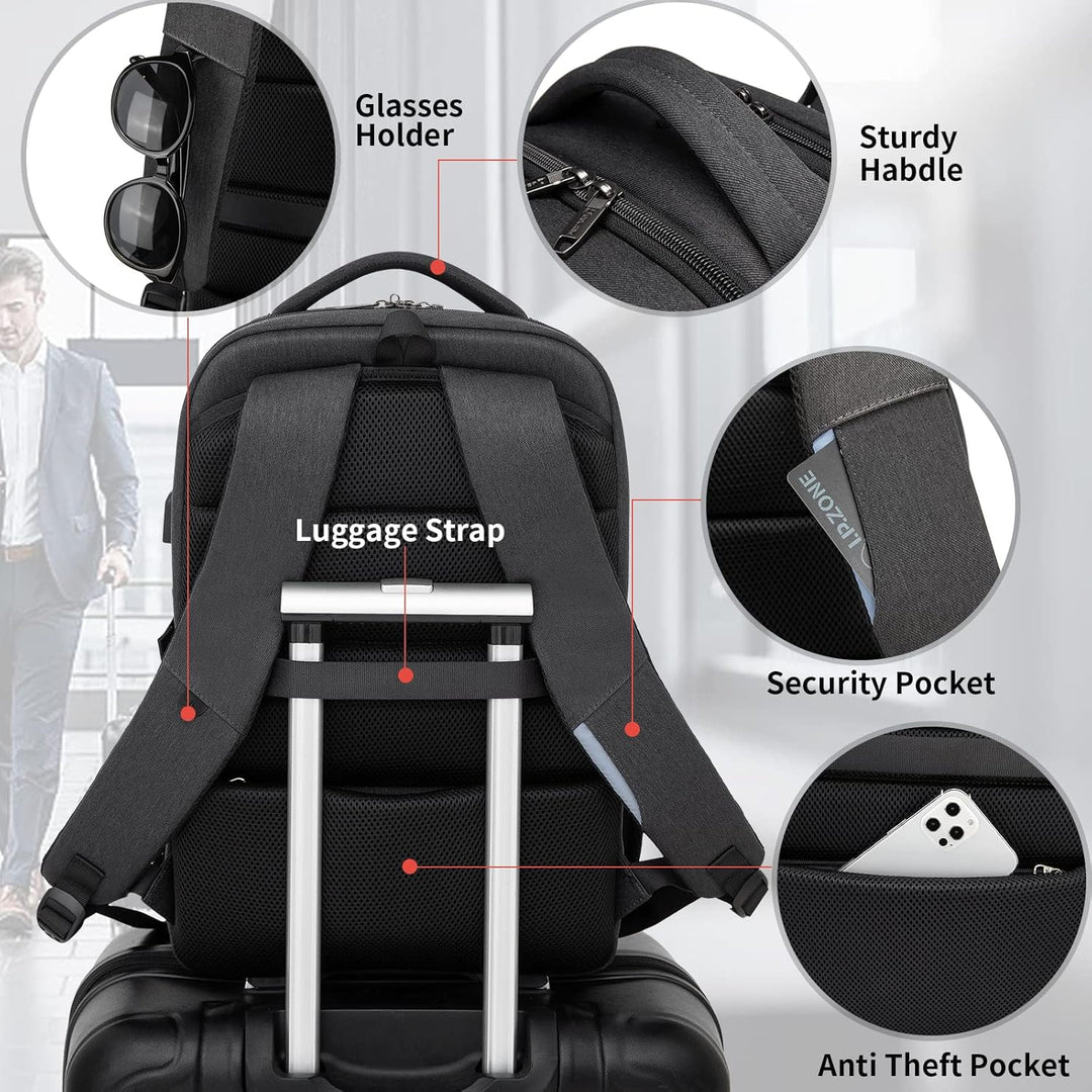 Water-Resistant Travel Laptop Backpack with USB Port & Organised Storage | Bowlift