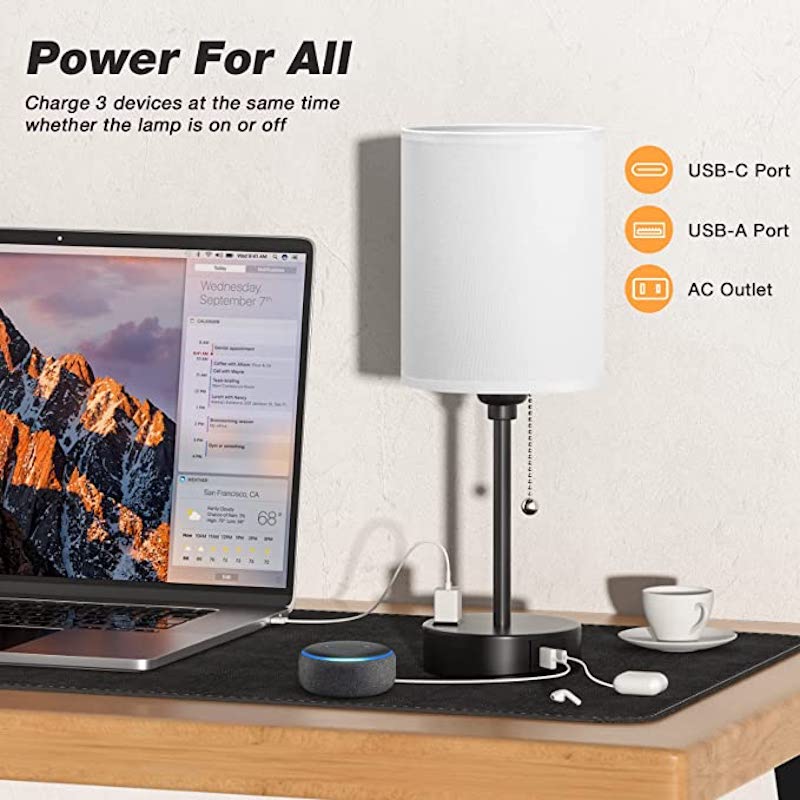 BowLift | Elegant Table Lamp with Smart Charging Options and Three Colors