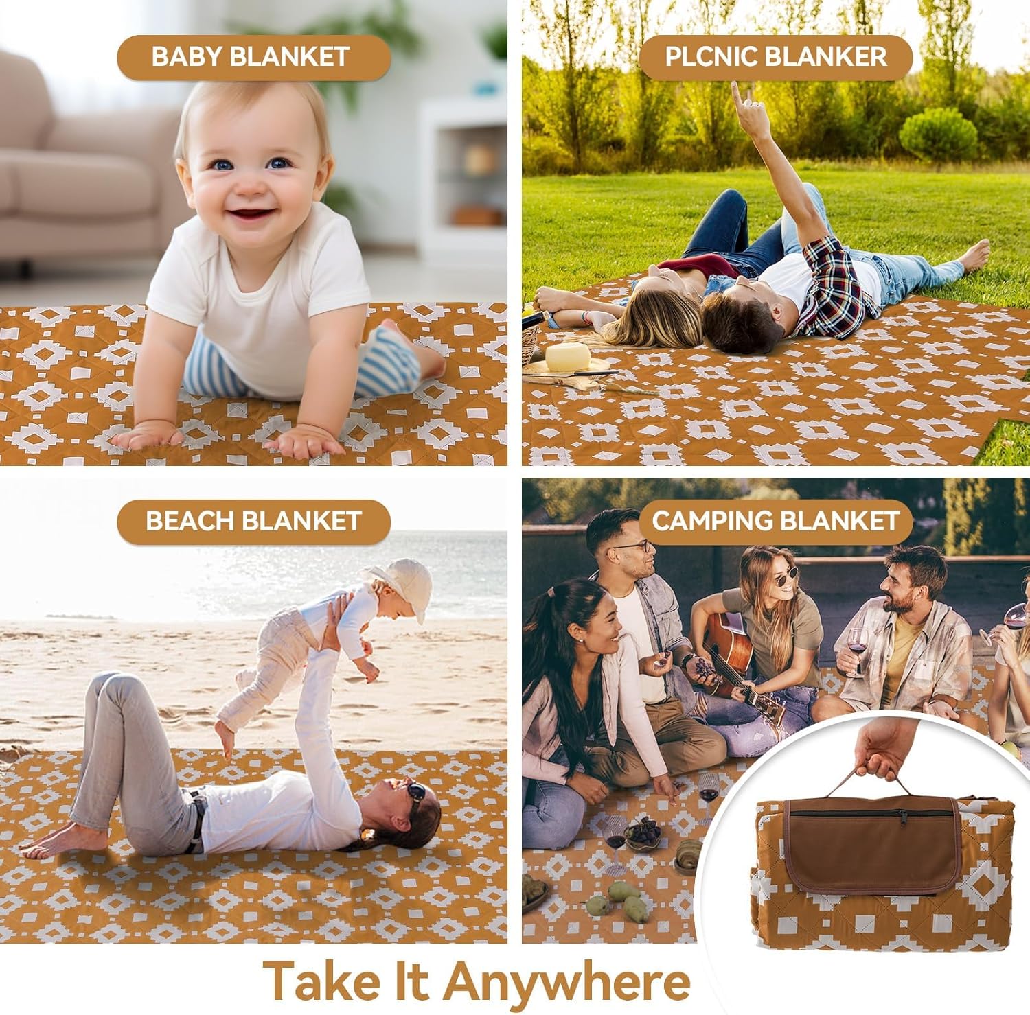 BowLift | Extra Large Waterproof Picnic Blanket 200 × 200 cm with 3 Layers – MeadowRest