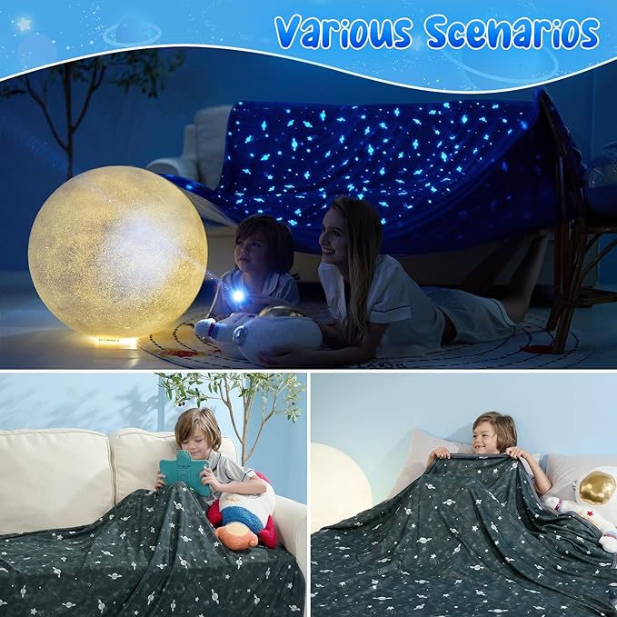 Glow-in-the-Dark Cooling Blanket For Kids– Q-Max > 0.5, Double-Sided Color Black | Bowlift