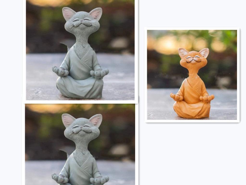 BowLift | Playful Black Buddha Cat Figure Meditation Yoga Collectible Happy Cat Decor Home Garden Decoration Garden Ornament
