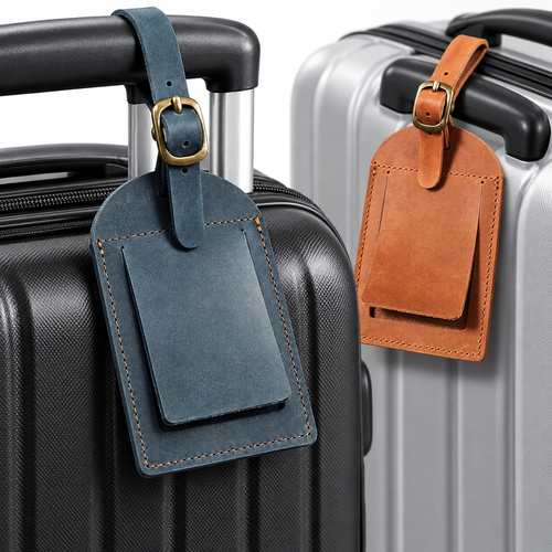 Genuine Leather Luggage Tag with Adjustable Buckle and ID Window Bowlift