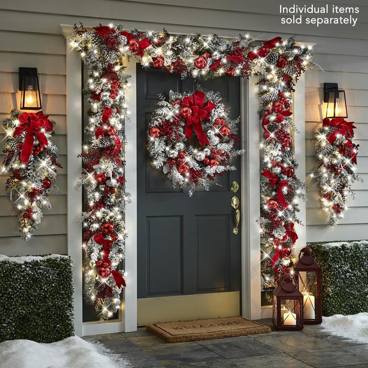 BowLift | New Flocking Wreath Outdoor Decoration Door Hanging Christmas Wreath Rattan