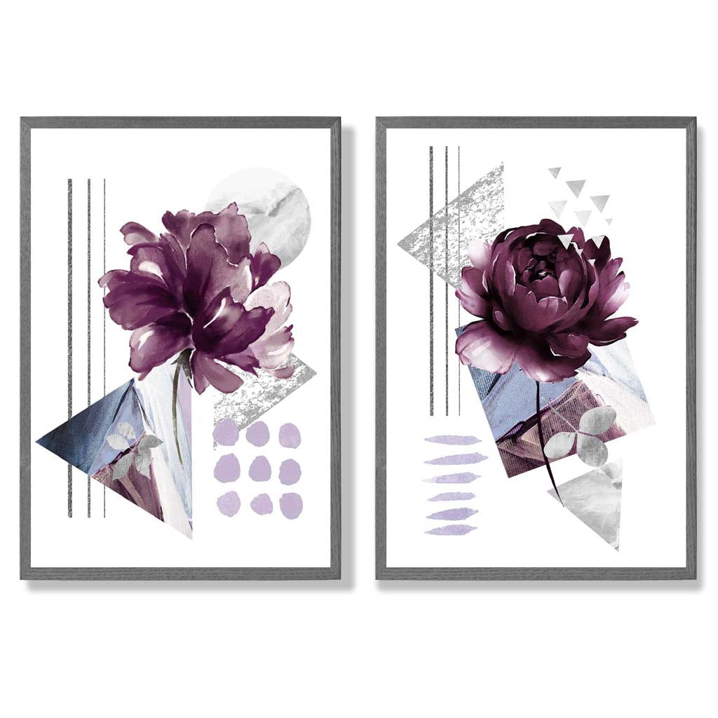 Contemporary Flowers in Purple Frame Set of 2 Art Prints | Bowlift