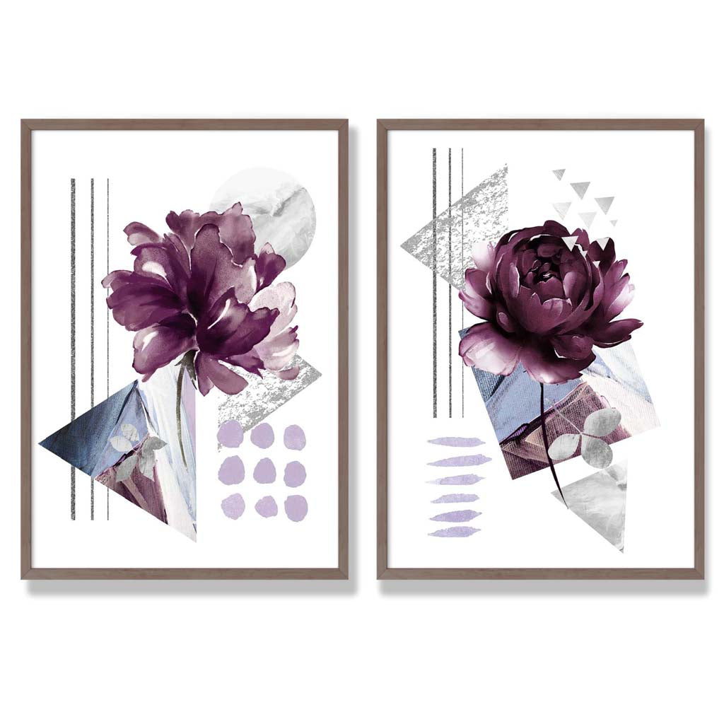 Contemporary Flowers in Purple Frame Set of 2 Art Prints | Bowlift