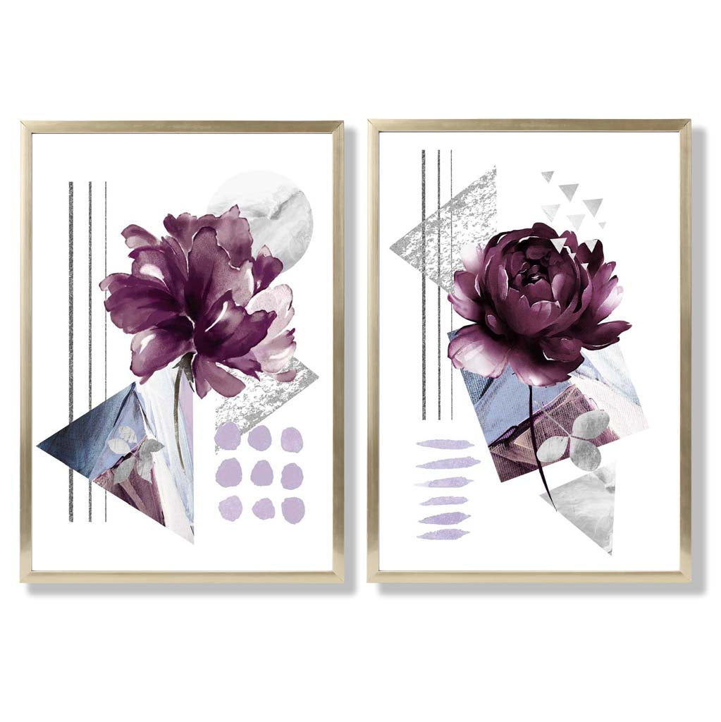 Contemporary Flowers in Purple Frame Set of 2 Art Prints | Bowlift
