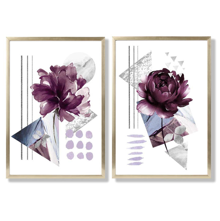 Contemporary Flowers in Purple Frame Set of 2 Art Prints | Bowlift